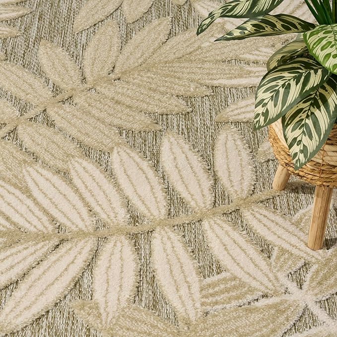 Nourison Home Aloha Ivory Sage 5'3" x 7'5" Area Rug - Easy Clean, Non Shedding, Bed Room, Living Room, Dining Room, Kitchen (5' x 8')