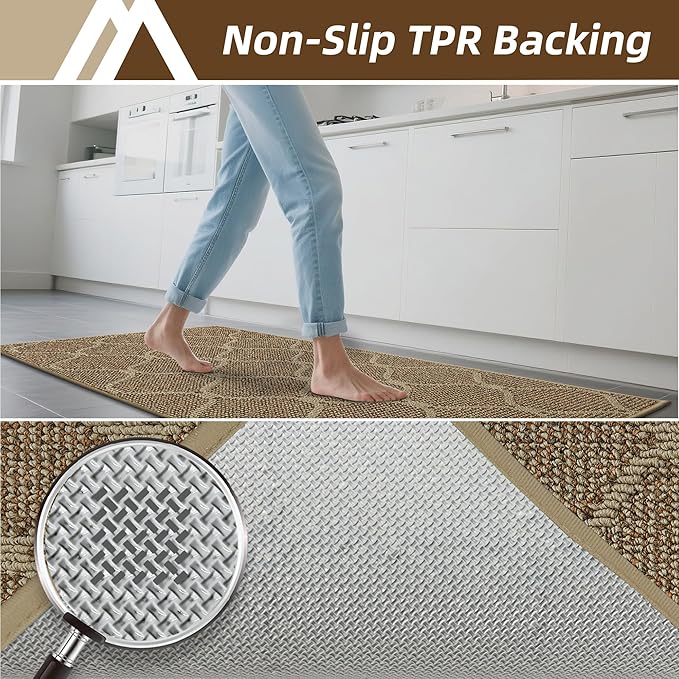 COSY HOMEER Kitchen Rug Non Slip Washable 24"x48", Absorbent Kitchen Mats for Floor, Runner Rugs for Kitchen Floor, 100% Polypropylene Kitchen Sink Rug (Beige)