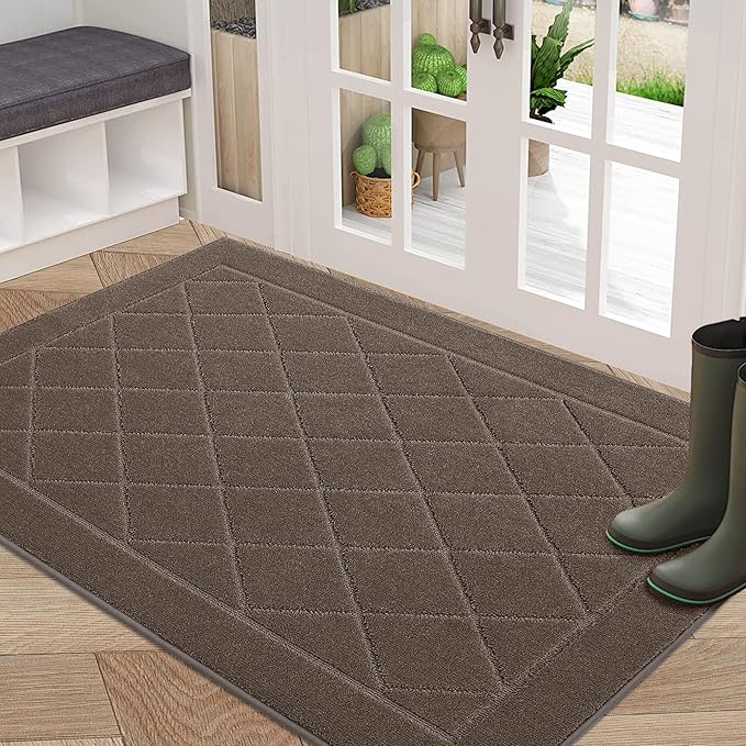 BEQHAUSE Dirt Trapper Door Mat 32" x 48", Doormat Non-Slip Entryway Rugs Washable, Dog Door Mat Stain Resistant and Absorbent Welcome Floor Mat for Front Back Door, Mud Wet Shoes & Paws, Light Brown
