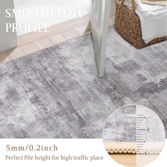 WondRg 5x7 Washable Area Rug Grey Abstract Modern Living Room Bedroom Throw Rug Non Slip Soft Thin Simple Indoor Floor Carpet for Office Entryway Kitchen Nursery Home Decor