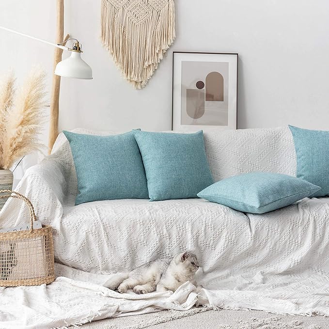 Home Brilliant Teal Pillow Covers 18x18 Soft Lined Linen Pillow Covers Decorative Throw Pillows for Couch Set of 4, 18 x 18 Inch (45cm), Teal