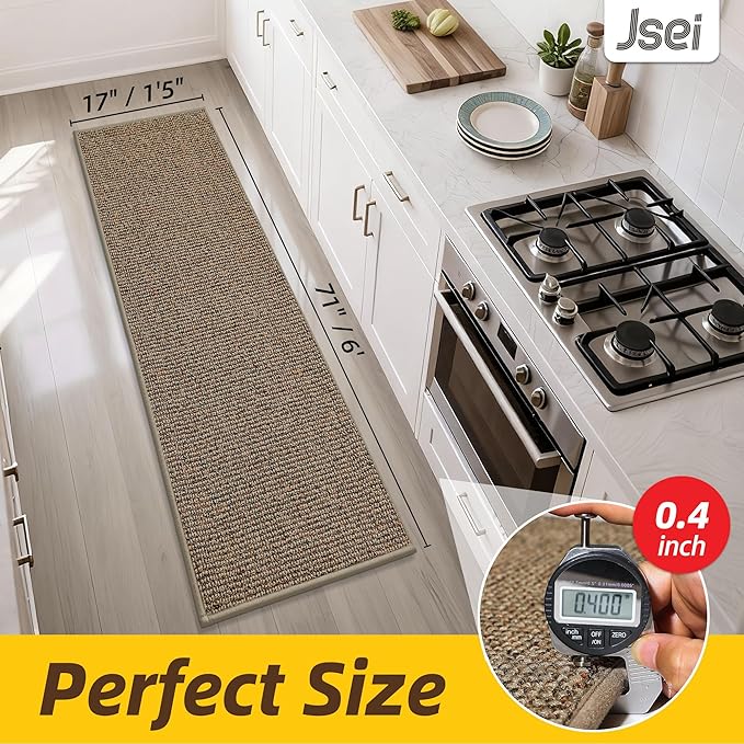 JSEI Kitchen Runner Rugs, 17''x71'' Non-Slip Kitchen Mats for Floor, Machine Washable Absorbent and Stain Resistant Kitchen Rug, Carpet Mats with TPR Backing for Kitchen, Taupe