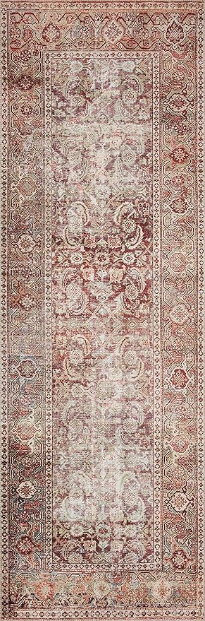 Loloi Layla Collection LAY-11 Cinnamon/Sage 2'-6" x 9'-6" .13" Thick Runner Rug, Soft, Durable, Vintage Inspired, Distressed, Low Pile, Non-Shedding, Easy Clean, Printed, Living Room Rug