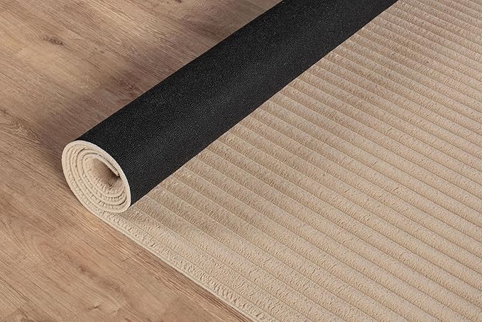 Beverly Rug Non Slip Area Rug 5 x 7 Modern Durable Ultra Soft Ribbed Indoor Rugs for Living Dining Room Office Stain Resistant Non Shedding Casual Easy Shag Indoor Carpet Beige 5x7