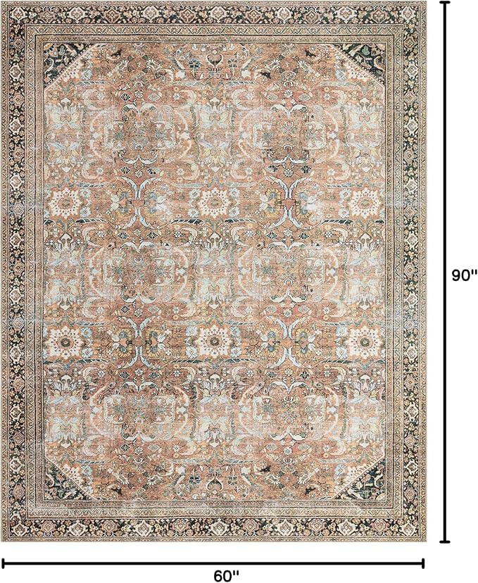 Loloi Wynter Collection WYN-02 Auburn/Multi 5'-0" x 7'-6" Area Rug, .13" Thick, Area Rug, Soft, Durable, Printed, Vintage Inspired, Low Pile, Non-Shedding, Easy Clean, Living Room Rug