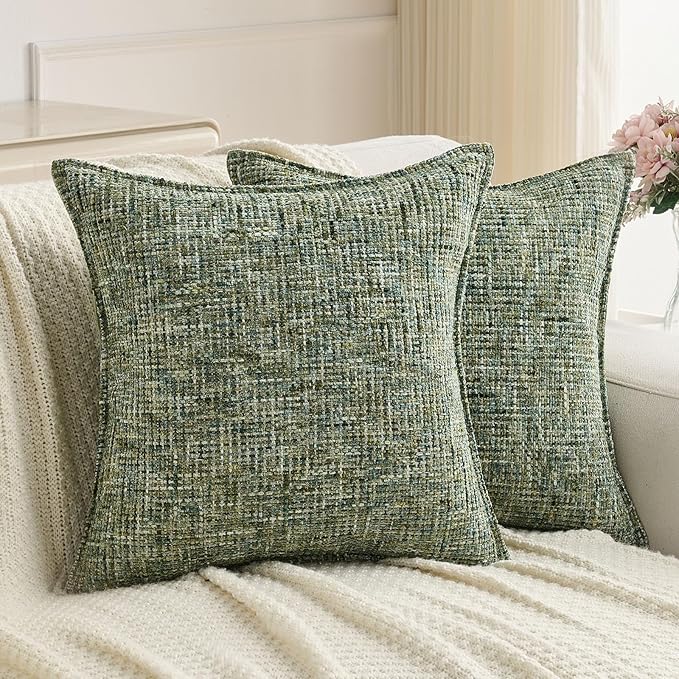 FUTEI Dark Green Decorative Throw Pillow Covers 20x20 Inch Set of 3,Soft Chenille Tweed Textured Cushion Case,Modern Home Decor for Couch Bed Living Room