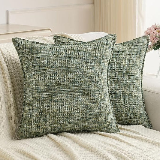 FUTEI Dark Green Decorative Throw Pillow Covers 20x20 Inch Set of 3,Soft Chenille Tweed Textured Cushion Case,Modern Home Decor for Couch Bed Living Room