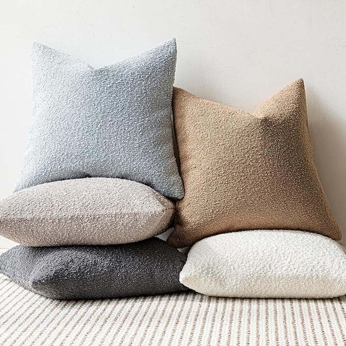 Foindtower Decorative Textured Boucle Throw Pillow Covers Accent Solid Pillow Cases Neutral Soft Cozy Couch Cushion Case for Chair Sofa Bedroom Living Room Home Decor 24 x 24 Inch,Taupe Khaki Camel