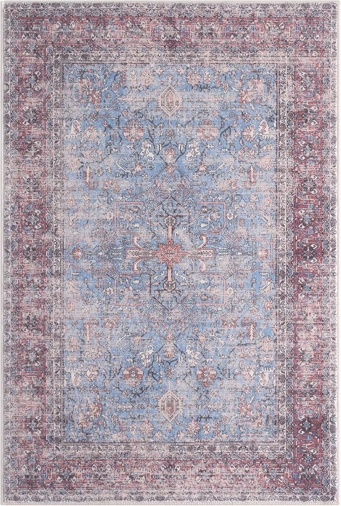 Vanmoos 4x6 Area Rug - Machine Washable, Non-Slip Soft Carpet for Living Room, Bedroom, Office, Dining Room - Durable Accent Rug for Farmhouse & High-Traffic Areas, Rustic Vibes/Rust