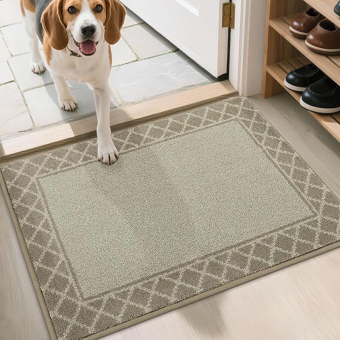 BEQHAUSE Door Mat Dirt Trapper Non Slip Entryway Rugs Absorbent Welcome Mat Low Profile Washable Front Door Mat for Muddy Paws,Entrance,Hallway, 20" x 32", Beige