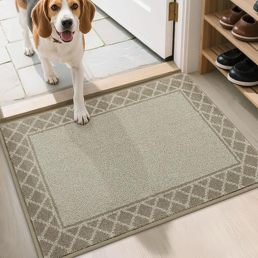BEQHAUSE Door Mat Dirt Trapper Non Slip Entryway Rugs Absorbent Welcome Mat Low Profile Washable Front Door Mat for Muddy Paws,Entrance,Hallway, 20" x 32", Beige
