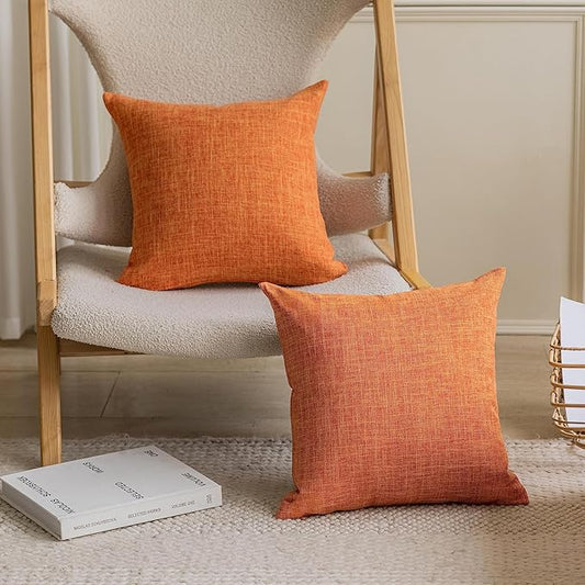 Home Brilliant Fall Pillow Covers 24 x 24 Decorative Euro Pillow Shams Soft Lined Linen Throw Pillows for Couch Sofa Patio Floor Porch Nursery Thanksgiving, 24x24 Inch, Orange