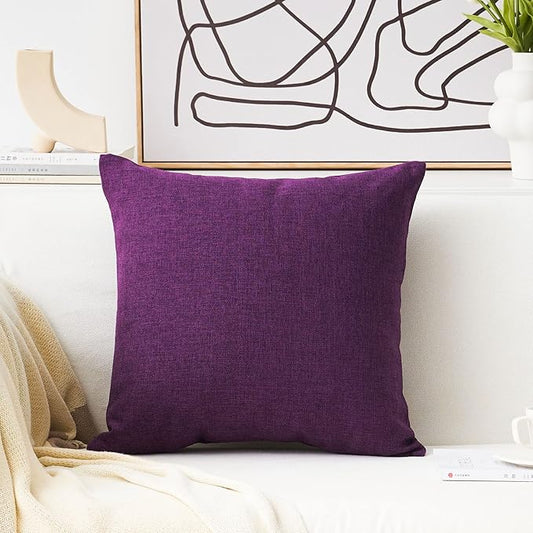 Home Brilliant 24x24 Pillow Covers European Pillow Shams Burlap Solid Linen Purple Pillows Decorative Throw Pillows for Couch Bench Living Room, 24 inch, 60cm, Purple