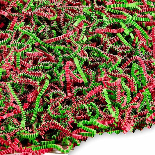 FRILLZ by DECOfill™ Crinkle Cut Paper Shred Filler for Baskets, Gifts, Packing and Protecting your Christmas, Holiday and other events (2 pound, Red and Lime Green)