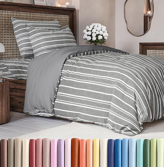 Duvet Cover Twin/Twin XL Size Set - Extra Soft Duvet Cover 68 x 90 with 1 Pillow Sham - Hotel Luxury, Easy Care and Fade Free w/ Zipper Closures & Ties - Comfy, Breathable Bedding Set (Grey Stripes 3)