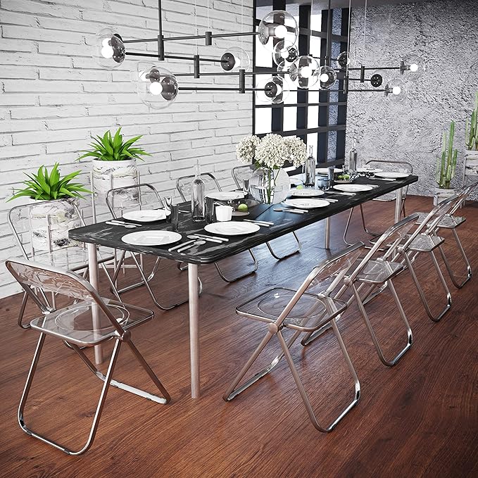 LeisureMod Lawrence Modern Clear Acrylic Folding Chair with Metal Frame, Space-Saving Transparent Seating for Dining Room, Home Office, Bedroom, Vanity or Small Spaces, (Rose Pink, Singles)