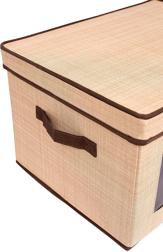 Internet's Best Storage Box with Window - Durable Storage Bin Basket Containers with Lids and Handles - Clothes Nursery Toys Organizer - Brown (Beige)