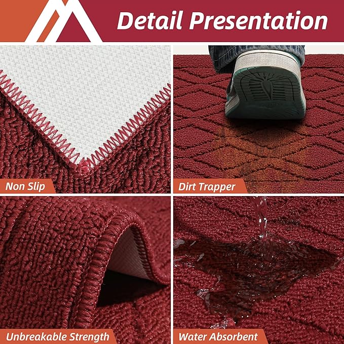 COSY HOMEER 48x20 Inch/30X20 Inch Kitchen Rug Mats Made of 100% Polypropylene 2 Pieces Soft Kitchen Mat Specialized in Anti Slippery and Machine Washable,red
