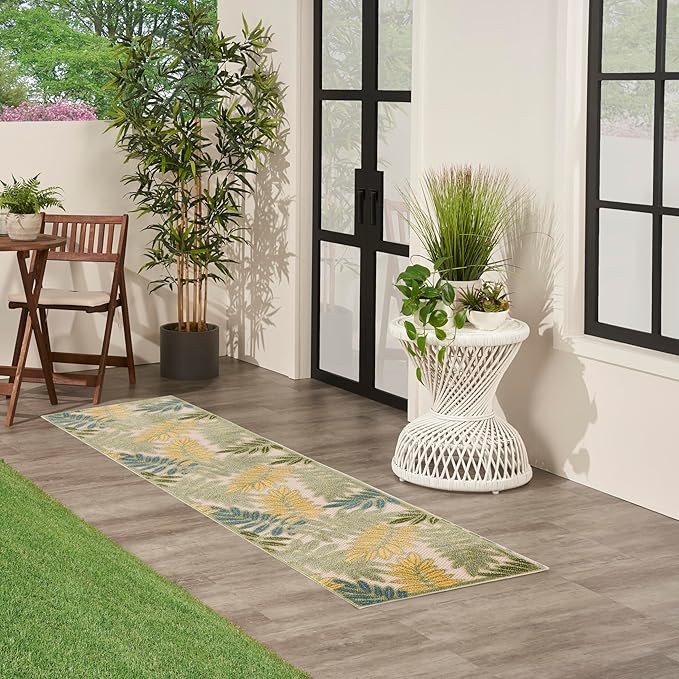Nourison Home Aloha Green Multicolor 2'3" x 8' Area Rug - Easy Clean, Non Shedding, Bed Room, Living Room, Dining Room, Kitchen (8' Runner)