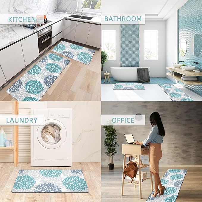 Anti Fatigue Kitchen Mat for Floor, Cushioned Anti Fatigue Kitchen Rugs Non Slip Waterproof, Comfort Floral Standing Desk Mat for Sink, Office, Laundry Room, 17.3"x28"