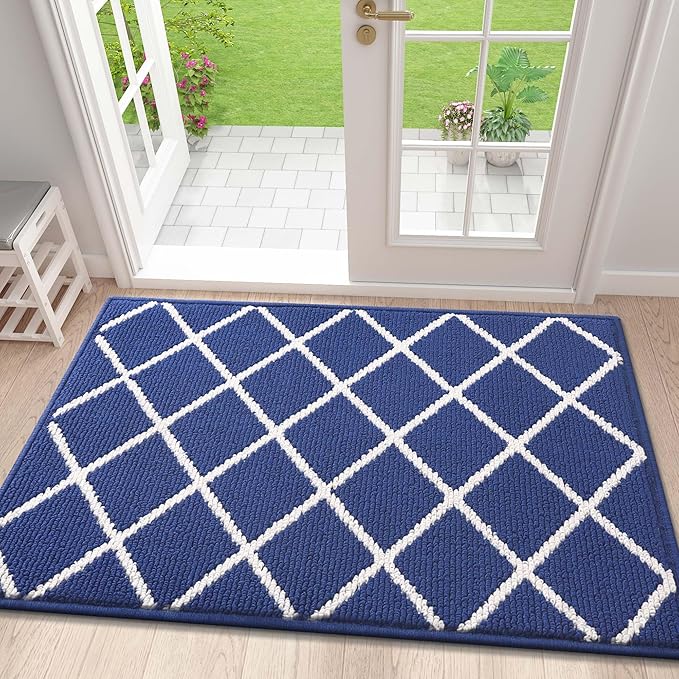 Finchitty Indoor Door Mat, Dirt Resistant and Absorbent, Low-Profile, Non-Slip, Washable Inside Floor Mats for Front Door, Back, and Entrance, 36" x 24", Navy