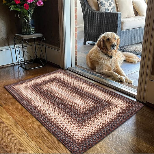 Driftwood Brown Small Braided Rug 20"x30" - Rectangle, Indoor Outdoor Washable - Rustic Decor for Bathrooms and Entryways - Beautiful, Durable, Waterproof, Pet Friendly and Soft