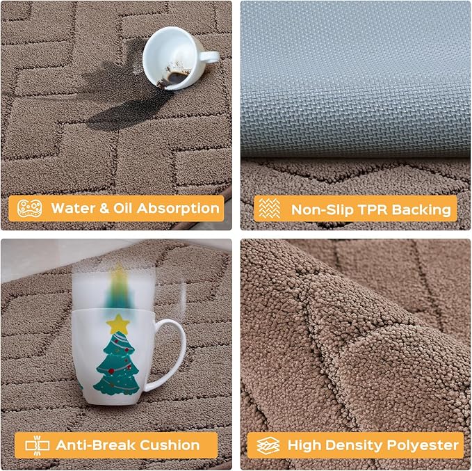 Machine Washable Kitchen Rugs 24" x 70", Non-Slip Kitchen Runner Rugs Mats for Floor, Absorbent Comfort Standing Mats for Kitchen, Sink, Laundry and Hallway, Rolled Packaging, Grayish Brown
