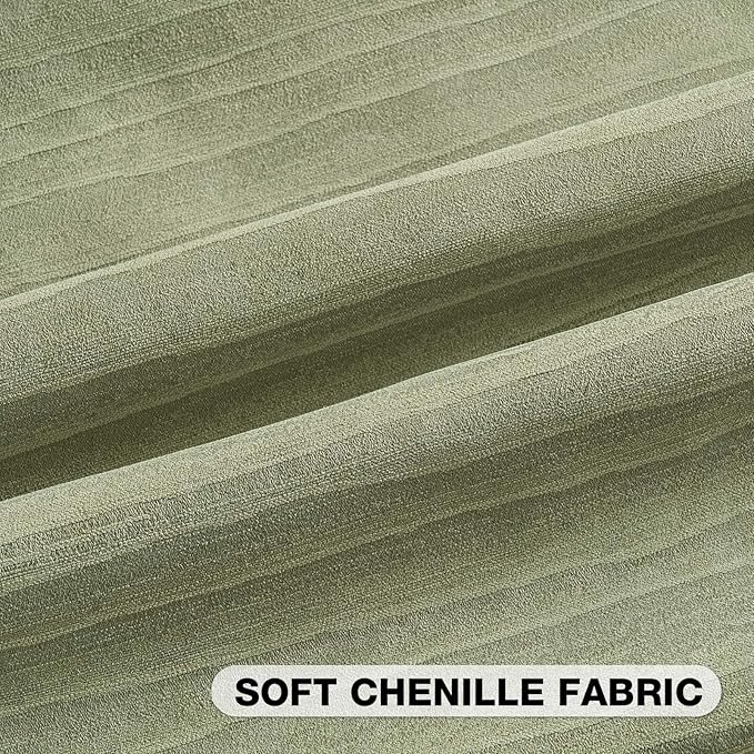 FUTEI Sage Green Chenille Decorative Throw Pillow Covers 12x20 Inch Set of 2,Soft Crushed Striped Texture Lumbar Pillow Cases,Modern Home Decor for Couch Bed Living Room