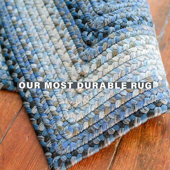 Juniper Dark Blue Small Braided Rug 20"x30" - Rectangle, Indoor Outdoor Washable - Coastal Country Decor for Bathrooms and Entryways - Beautiful, Durable, Waterproof, Pet Friendly and Soft