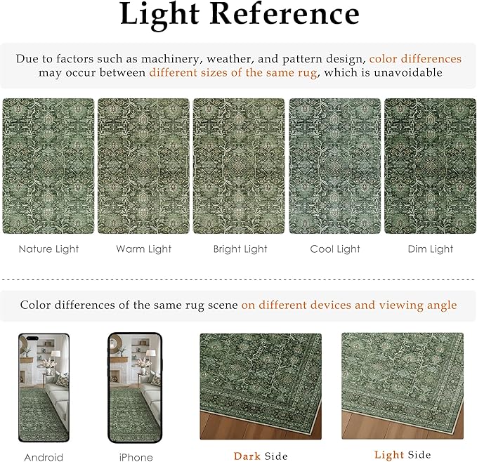 PureCozy Green Area Rug 4x6 Washable Office Entryway Carpet Soft Vintage Indoor Kitchen Living Room Door Mat Traditional Retro Distressed Thicker Throw Small Rug Bedroom Dining Room Bathroom