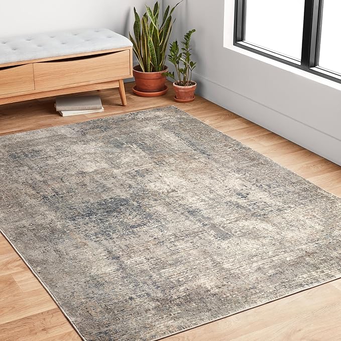 Loloi Teagan Collection TEA-05 Denim/Slate 3'-4" x 5'-7" Accent Rug, Large, Soft Neutral Rug, High-Traffic for Living Room, Bedroom, Home Office, Dining Area