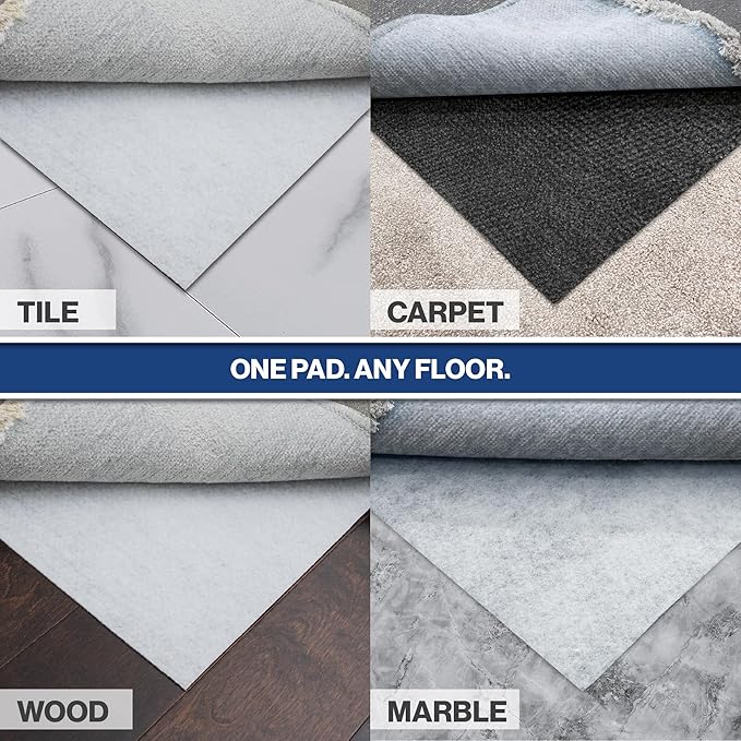 2' x 11' Non-Slip Rug Pad, Reversible Gripper, Non Skid Pads for Hardwood, Vinyl, Tile, Laminate Floors, Keep Area Rugs Secure, Natural Materials Safe for Indoor Flooring, ¼” Thick