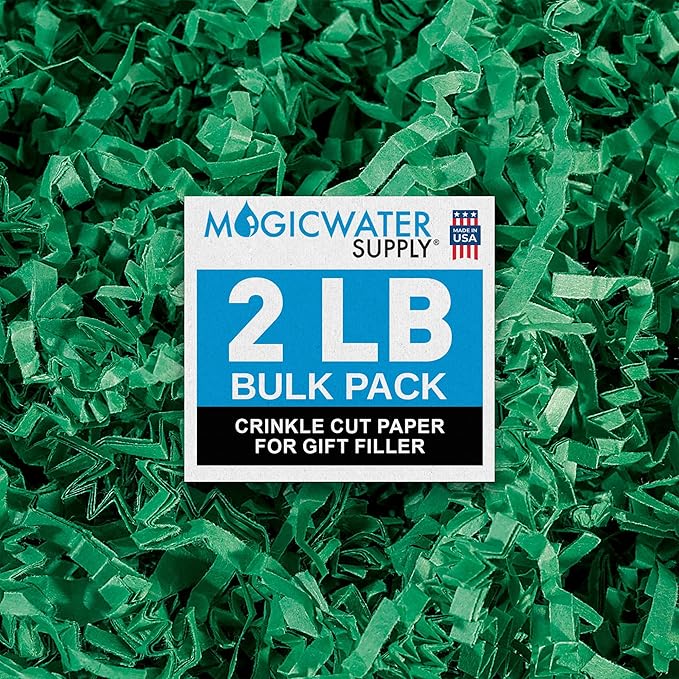MagicWater Crinkle Cut Paper for Gift Baskets - 2LB - Green - Perfect for Shredded Paper Filler, Basket Filler, Gift Boxes, Bridesmaid Gifts, Christmas Stuffers & More – Ideal for All Occasions