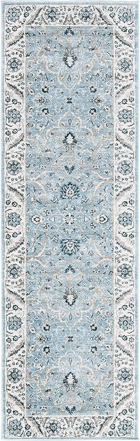 SAFAVIEH Isabella Collection Runner Rug - 2'2" x 9', Light Blue & Cream, Oriental Design, Non-Shedding & Easy Care, Ideal for High Traffic Areas in Living Room, Bedroom (ISA912M)