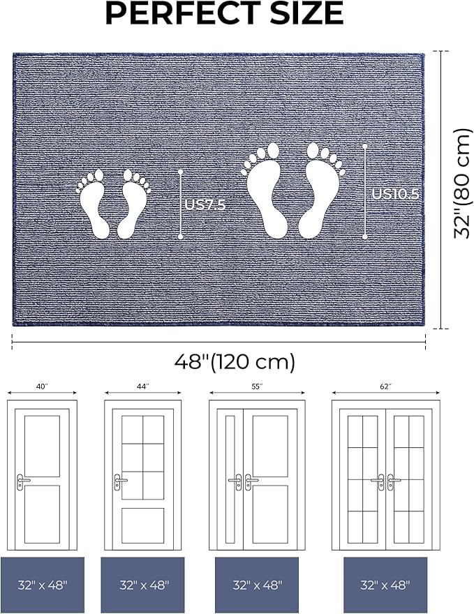 GRANNY SAYS Front Door Mat Outside Entrance, Door Mats for Entryway, Welcome Matt Non-Slip, Large Front Porch Mat Low Profile Resist Dirt, 48"x32", Blue Beige