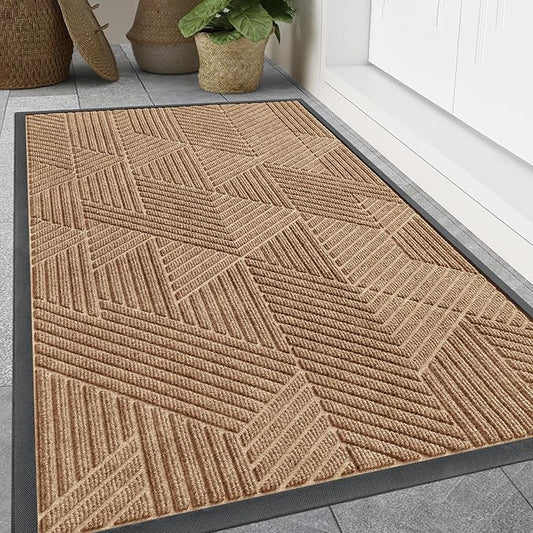 Smiry Front Door Mat Outside Entrance, Heavy Duty Sturdy Natural Rubber Doormat, Trap Dirt and Moisture, Easy Clean Low Profile Welcome Floor Mats for Indoor Outdoor Entry, 59x34 Inch, Coffee