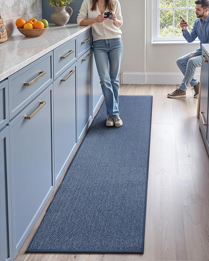 Color&Geometry Kitchen Rugs Kitchen Mats for Floor, 17"X59" Blue Kitchen Rugs Non Slip Washable with Rubber Backing, Quick Dry, Low Pile, Easy Clean Kitchen Runner Rug Kitchen Sink Mat