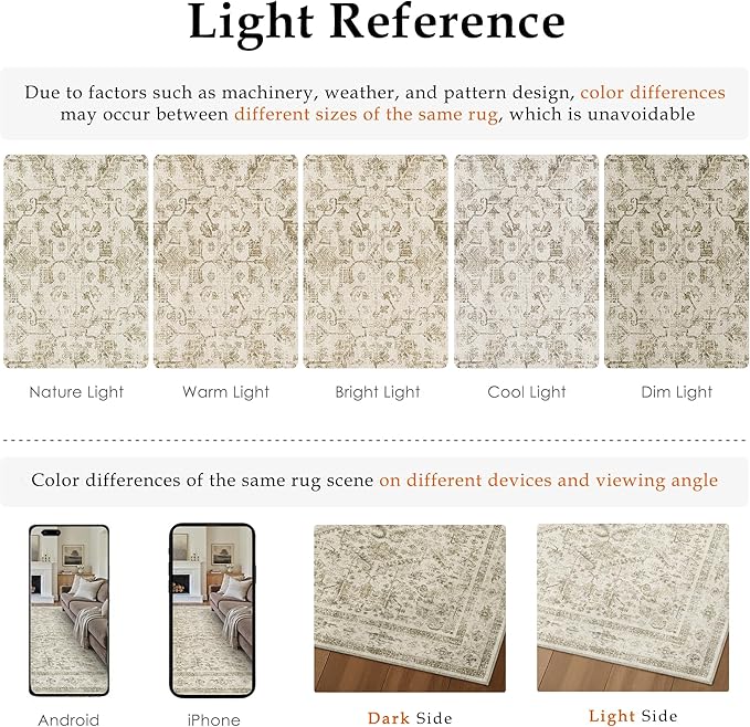 PureCozy Taupe 6x9 Area Rug Vintage Washable Living Room Carpet Non Slip Bedroom Indoor Office Low Pile Large Traditional Distressed Retro Accent Rug for Dining Room Bathroom Kitchen