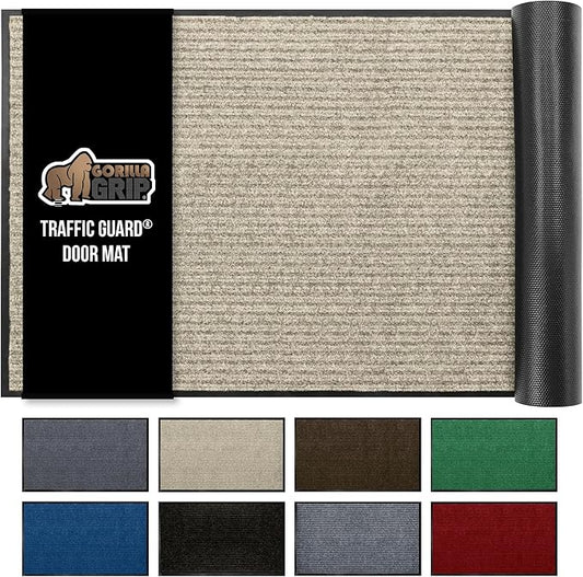 GORILLA GRIP Waterproof Traffic Guard Door Mat, Heavy Duty Entryway Mats, Strong Backing Commercial Utility Rugs for Office Hallway, Garage Floor and Home, Low Profile Carpet Runner, 29x17, Beige