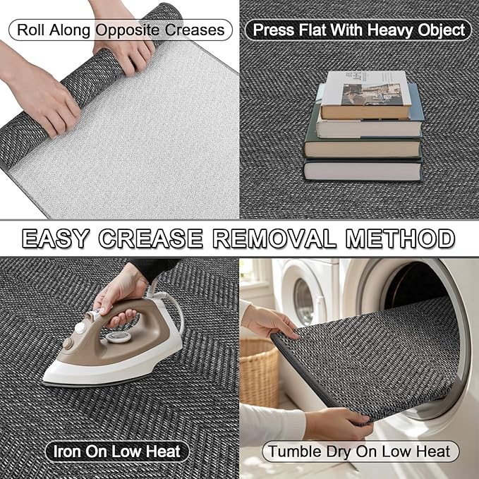 ENHASIV Ultra Thin Indoor Door Mat 24"x36", Washable Door Mat Indoor Entrance, Non Slip Rubber Backing Doormat Low-Profile Inside Entryway Mat, Unique Herringbone Design Entry Mat, Dark Grey (FOLD)
