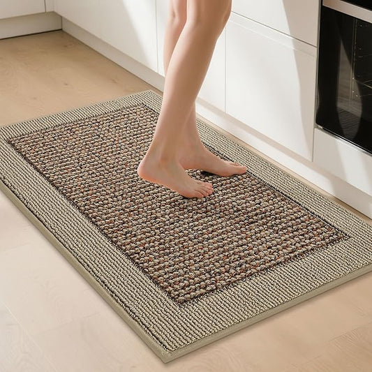 BEQHAUSE Kitchen Rugs 32"x48", Kitchen Runner Rug Non-Slip Kitchen Mats for Floor, Absorbent and Stain Resistant Kitchen Mats, Machine Washable Rugs for Kitchen, Hallway, Laundry & Sink, Taupe