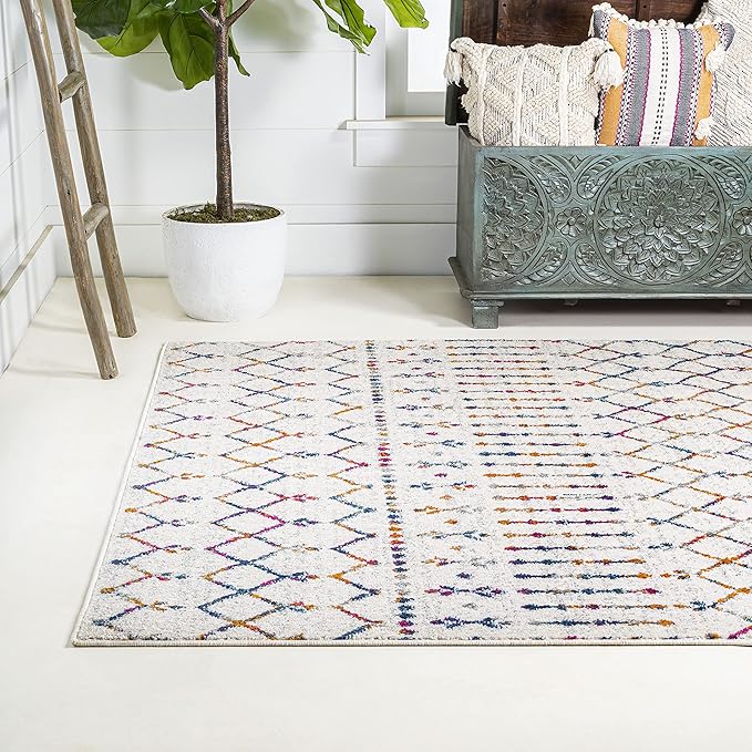 JONATHAN Y Boho Vintage Diamond Cream/Multi Indoor Area Rug 4X6 ft, Moroccan Hype for Living Room, Bedroom, Kitchen, Office, Easy-Cleaning, High Traffic, Pet-Friendly, Non-Shedding (MOH101H-4)