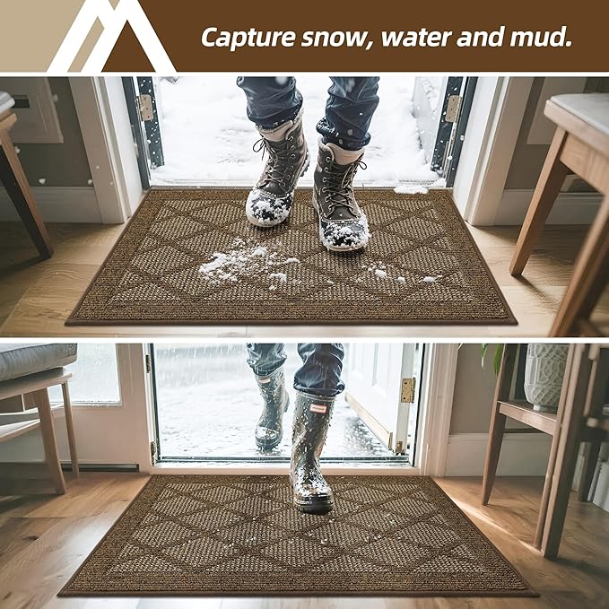 COSY HOMEER Non-Slip Door Mat 24"x36", Entryway Rugs Low Profile Absorbent Dirt Trapper Doormat for Front Entrance, Washable Polypropylene Entry Mat (Brown)
