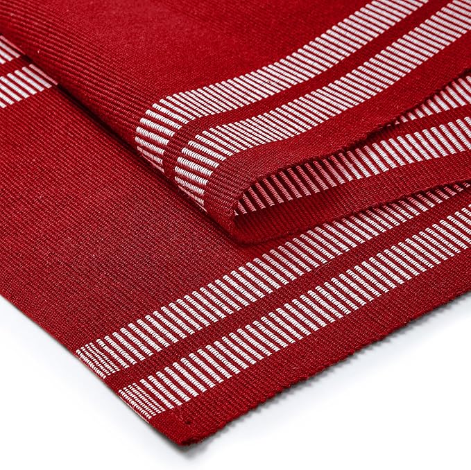 Encasa XO Table Runner and Placemats Set 6 | Fine Ribbed Cotton | Ladder Red | 1 Table Runner Size 13"x72" & Each Table Mat Size 19x13 Inch