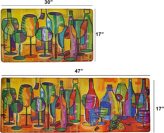 UpNUpCo Artistic Beautiful Anti Fatigue Kitchen Floor Mat Unique Floor Mat Pain Relief Padded Kitchen Mat Floor Mats for in Front of Sink 2 Pieces 47x17.5 + 30x17.5 10mm Wine