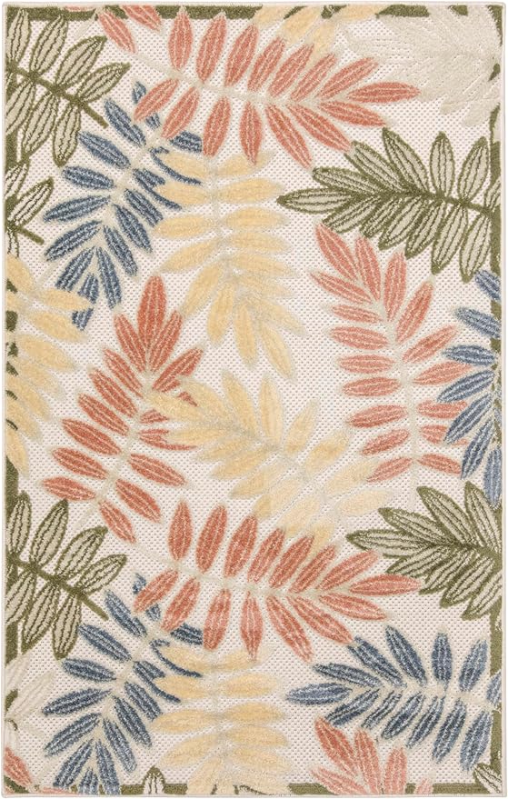Nourison Home Aloha Ivory Rose 2'8" x 4' Area Rug - Easy Clean, Non Shedding, Bed Room, Living Room, Dining Room, Kitchen (3' x 4')