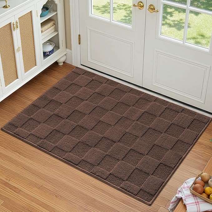 GRANNY SAYS Front Door Mat Outside Entrance, Door Mats for Entryway, Welcome Matt Non-Slip, Large Front Porch Mat Low Profile Resist Dirt, 48"x32", Dark Brown Check