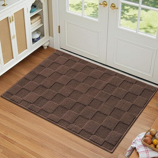GRANNY SAYS Front Door Mat Outside Entrance, Door Mats for Entryway, Welcome Matt Non-Slip, Large Front Porch Mat Low Profile Resist Dirt, 48"x32", Dark Brown Check