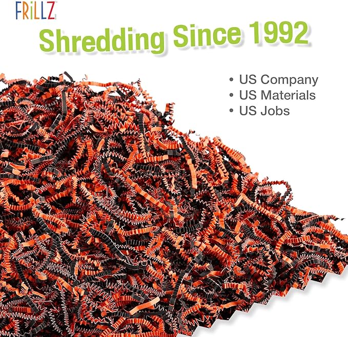 FRILLZ Crinkle Cut Paper Shred Filler for Baskets, Gifts, Packing and Protecting your Halloween, Fall Festival, Birthday and other events (1 pound, Halloween Mix)