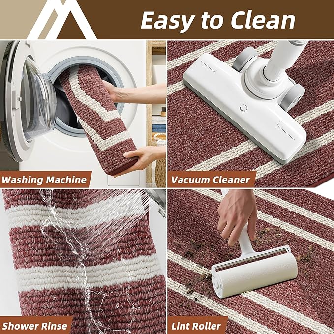 COSY HOMEER Long Kitchen Floor Mats for in Front of Sink Super Absorbent Kitchen Rugs and Mats 24"x48"+24"x59"Non-Skid Kitchen Mat Standing Mat Washable,Polypropylene,Red,Frame